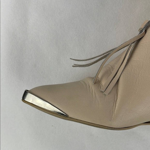 Wild Pair Cream Leather Boots with Geometric Laser Cut Out and Fringe - Picture 4 of 5